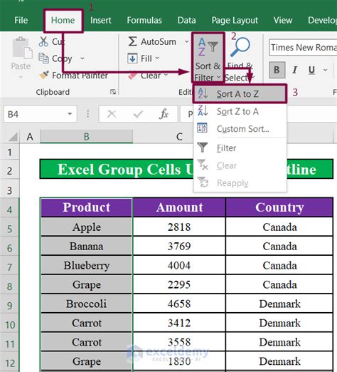 how to group same values in excel column