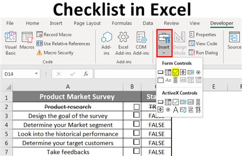 how to have checklist in excel