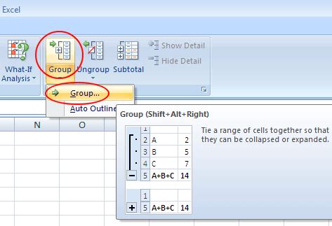 how to hide columns or rows with plus and minus button in excel