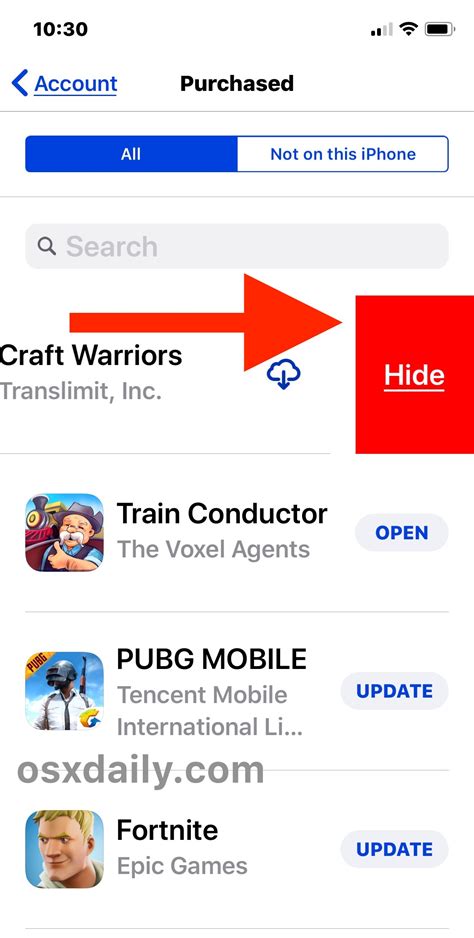 how to hide downloaded apps from app store