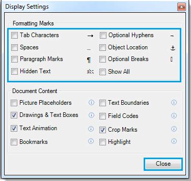 how to hide index codes and other formatting marks in word