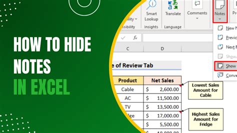 how to hide notes in excel sheet