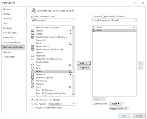 how to hide quick access toolbar in word