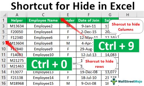how to hide rows in excel shortcut