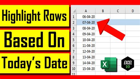 how to highlight cells in excel based on current date