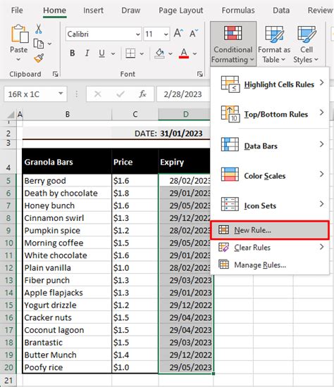how to highlight cells in excel based on expiry date