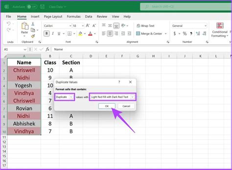 how to highlight duplicates in excel two columns
