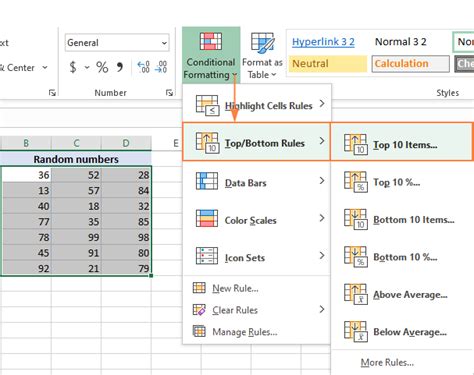 how to highlight top 3 values in excel with different colors