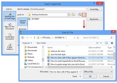 how to hyperlink an excel document in word