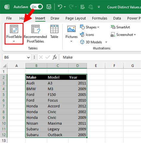 how to identify unique values in excel pivot