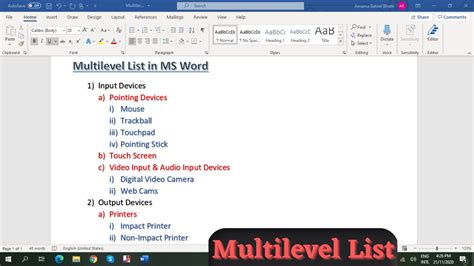 how to import a multilevel list in word
