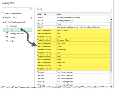 how to import emails from outlook to excel with power query