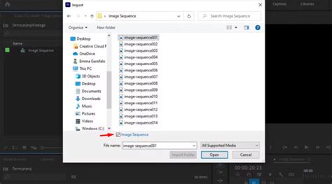 how to import image sequence in premiere