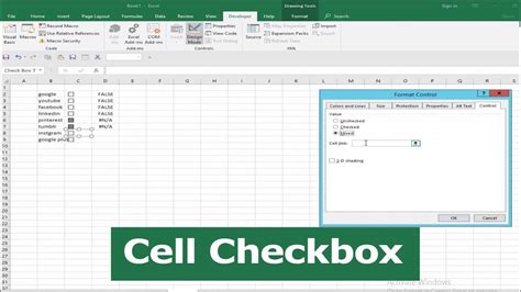 how to include checkbox in excel cell