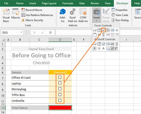 how to include checklist in excel