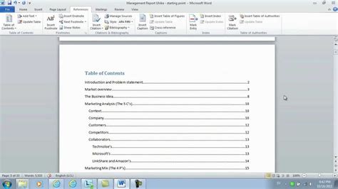 how to include table of contents in word document