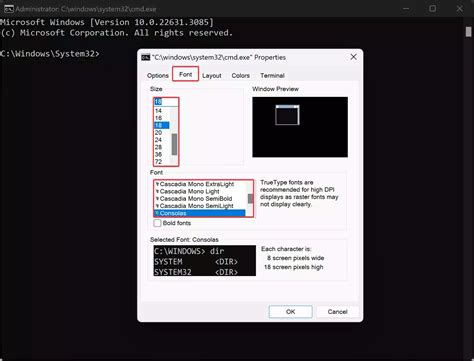 how to increase font size in command prompt windows 11