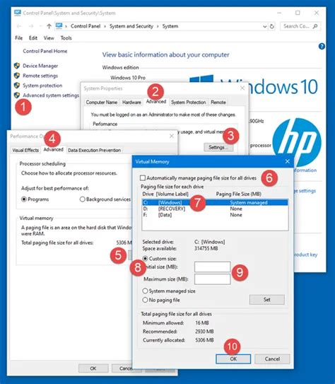 how to increase swap memory in windows 10