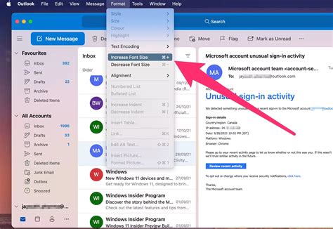 how to increase text size in mail on mac