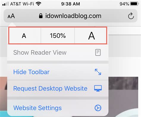 how to increase text size in safari on mac
