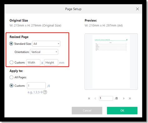 how to increase the size of a pdf file for printing