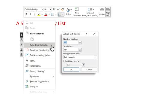 how to indent list in table word