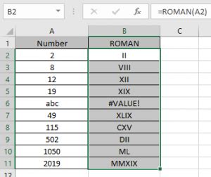 how to input roman numerals in excel