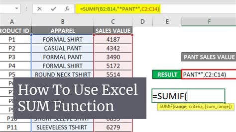 how to input sum formula in excel