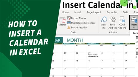 how to insert a calendar into excel spreadsheet