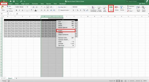 how to insert a cell in excel table