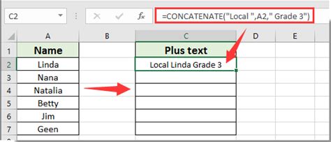 how to insert a cell value into text in excel
