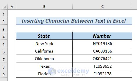 how to insert a character between text in excel
