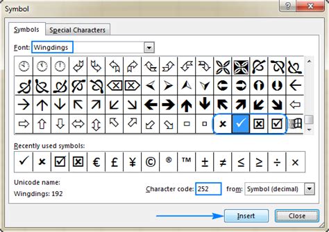 how to insert a check symbol in excel
