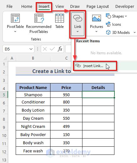 how to insert a file as a link in excel