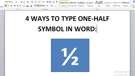 how to insert a half symbol in word