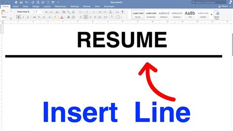 how to insert a line in word for resume