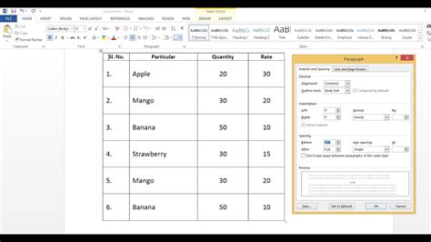 how to insert a paragraph above a table in word