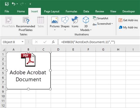 how to insert a pdf file in excel office 365