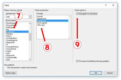 how to insert a picture file name in word