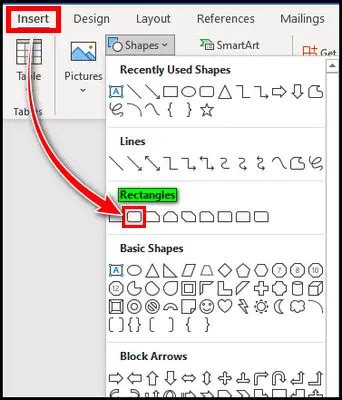 how to insert a rounded rectangle shape in word