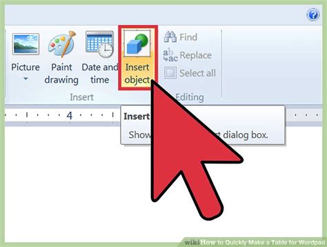 how to insert a table in wordpad