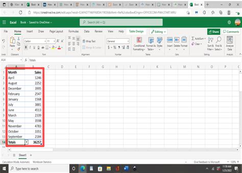how to insert a total row in excel on mac