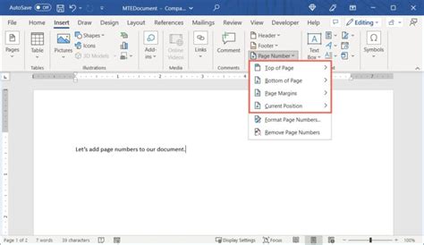 how to insert auto page number in word
