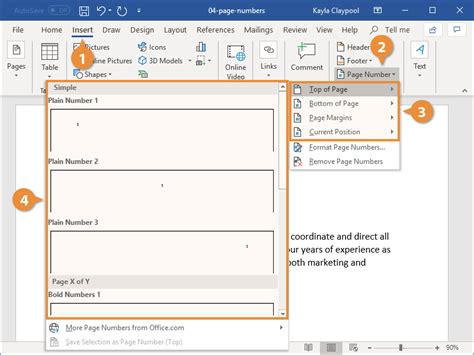 how to insert automatic page numbers in word header