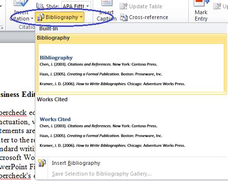 how to insert bibliography in word
