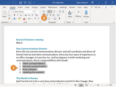 how to insert bulleted list order in ms word