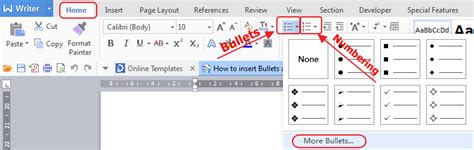 how to insert bullets and numbering