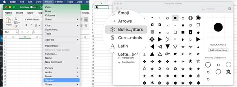 how to insert bullets in excel cell on mac