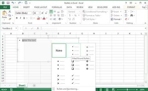 how to insert bullets in excel column