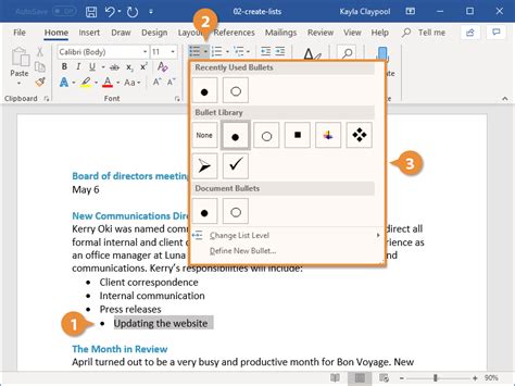 how to insert bullets in word